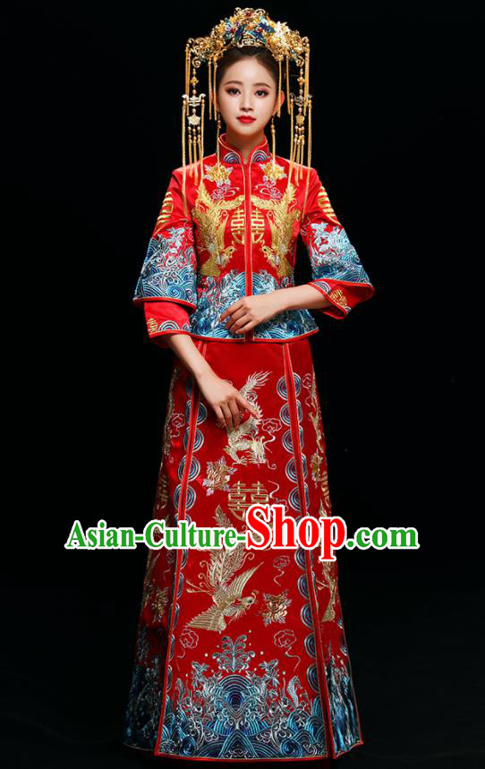 Chinese Traditional Wedding Toast Xiuhe Suits Ancient Bride Dress Embroidered Phoenix Costumes for Women