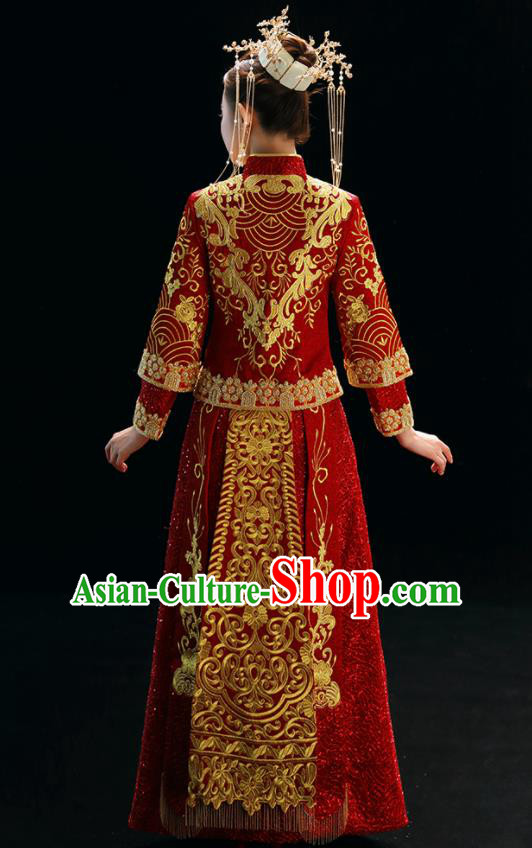 Chinese Traditional Wedding Toast Xiuhe Suits Ancient Bride Embroidered Costumes for Women