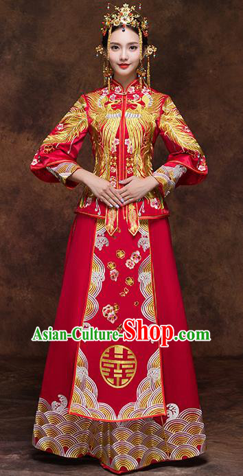 Chinese Traditional Wedding Dress Red Xiuhe Suits Ancient Bride Handmade Embroidered Costumes for Women