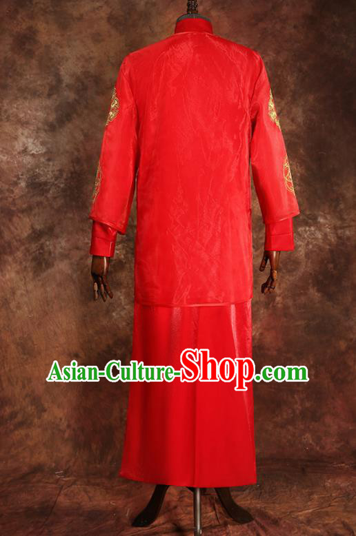 Chinese Ancient Traditional Wedding Costumes Bridegroom Tang Suit Red Gown for Men