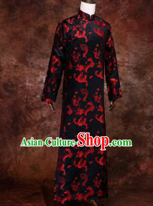 Chinese Traditional Wedding Costumes Ancient Bridegroom Tang Suit Black Robe for Men