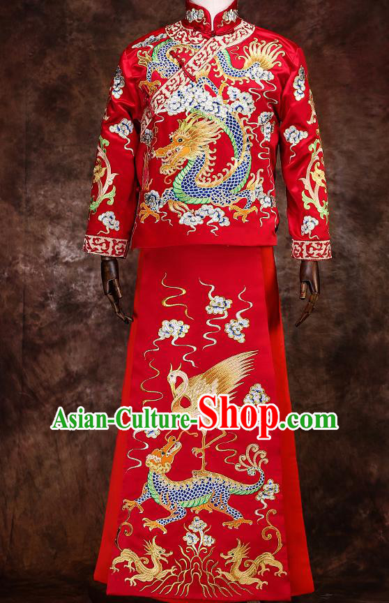 Chinese Traditional Wedding Costumes Mandarin Jacket Ancient Bridegroom Tang Suit Robe for Men