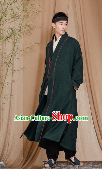 Chinese Traditional Tang Suit Costumes National Green Coat Overcoat for Men