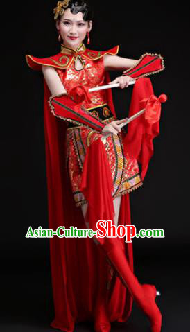Chinese Traditional Folk Dance Yangko Costumes Drum Dance Group Dance Red Dress for Women