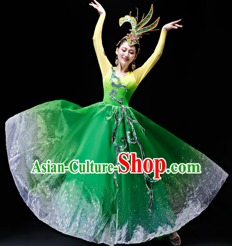 Professional Modern Dance Costumes Opening Dance Stage Show Green Dress for Women