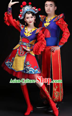 Chinese Traditional Folk Dance Costumes Drum Dance Group Dance Clothing for Women for Men