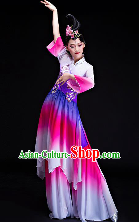 Chinese Traditional Classical Dance Costumes Umbrella Dance Group Dance Purple Dress for Women