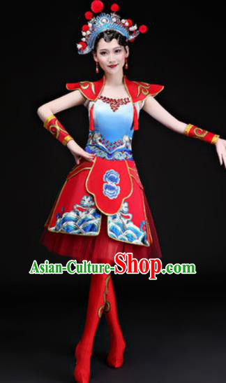 Chinese Traditional Folk Dance Yangko Group Dance Costumes Drum Dance Red Dress for Women