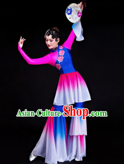 Chinese Traditional Folk Dance Yangko Costumes Group Dance Rosy Dress for Women