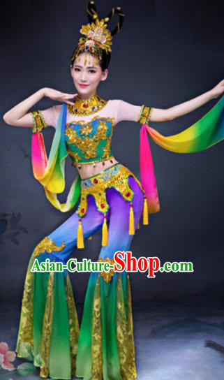 Chinese Traditional Umbrella Dance Costumes Classical Dance Dunhuang Flying Apsaras Dance Green Dress for Women