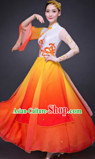 Chinese Traditional Umbrella Dance Costumes Classical Dance Lotus Dance Orange Dress for Women
