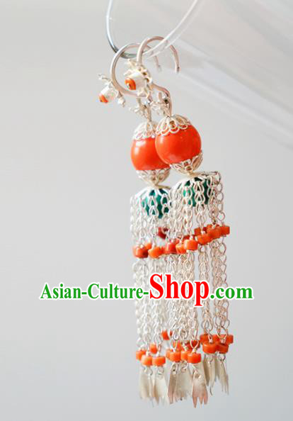 Traditional Chinese Zang Nationality Tassel Earrings Ethnic Tibetan Ear Accessories for Women