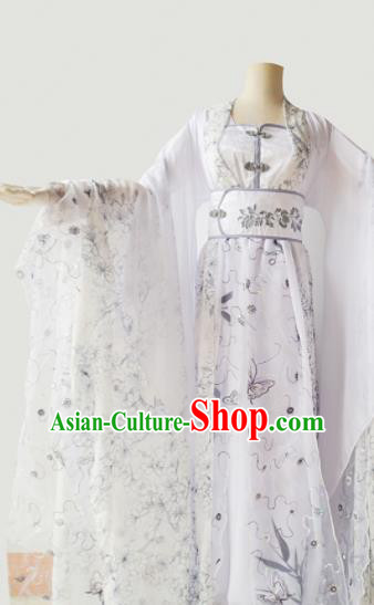 Traditional Chinese Tang Dynasty Aristocratic Lady Costumes Ancient Cosplay Princess White Hanfu Dress for Women