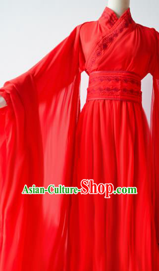 Traditional Chinese Han Dynasty Wedding Costumes Ancient Cosplay Swordswoman Red Hanfu Dress for Women