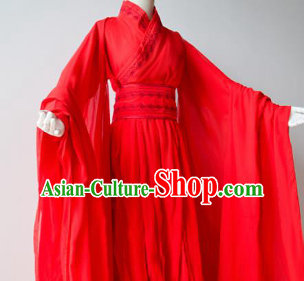 Traditional Chinese Han Dynasty Wedding Costumes Ancient Cosplay Swordswoman Red Hanfu Dress for Women