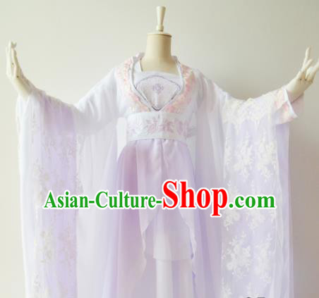 Traditional Chinese Tang Dynasty Princess Costumes Ancient Cosplay Imperial Concubine Lilac Hanfu Dress for Women