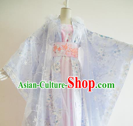 Traditional Chinese Tang Dynasty Princess Costumes Ancient Cosplay Peri Blue Hanfu Dress for Women