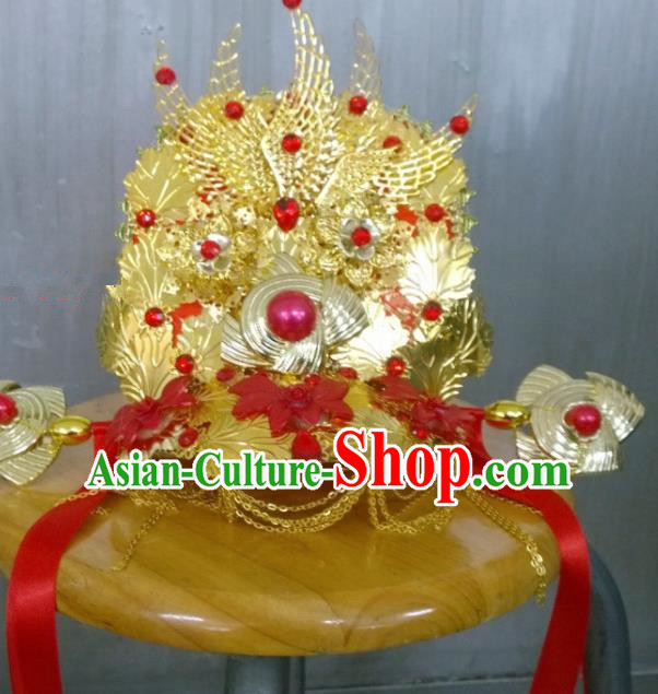 Chinese Ancient Bride Wedding Golden Phoenix Coronet Hair Accessories Tang Dynasty Empress Headwear for Women