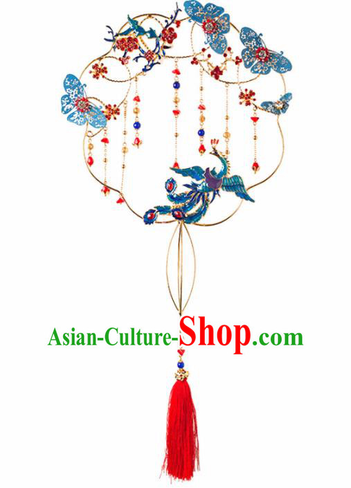 Chinese Ancient Wedding Accessories Bride Palace Fans Handmade Blueing Round Fan for Women