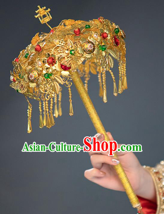 Chinese Ancient Wedding Accessories Bride Handmade Golden Crosier Scepter for Women