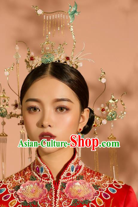 Chinese Ancient Wedding Hair Accessories Palace Phoenix Coronet Bride Hairpins Headwear for Women