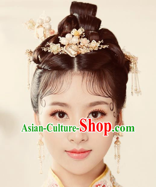 Chinese Ancient Wedding Hair Accessories Pearls Tassel Step Shake Bride Hairpins Headwear for Women