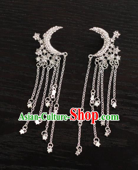 Handmade Wedding Crystal Moon Ear Accessories Top Grade Bride Hanfu Earrings for Women