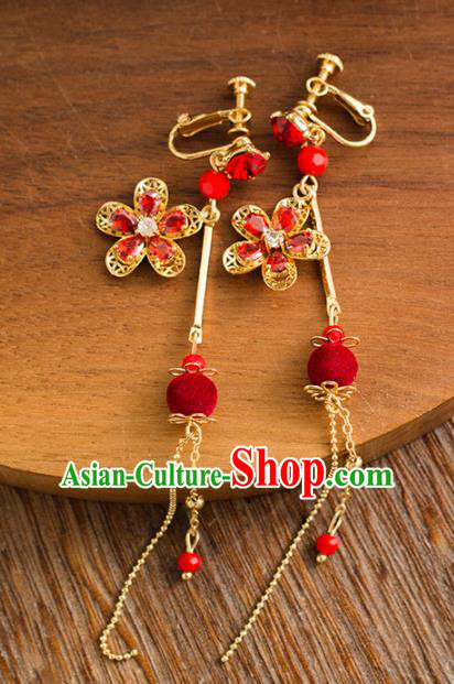 Handmade Wedding Red Crystal Ear Accessories Top Grade Bride Hanfu Tassel Earrings for Women