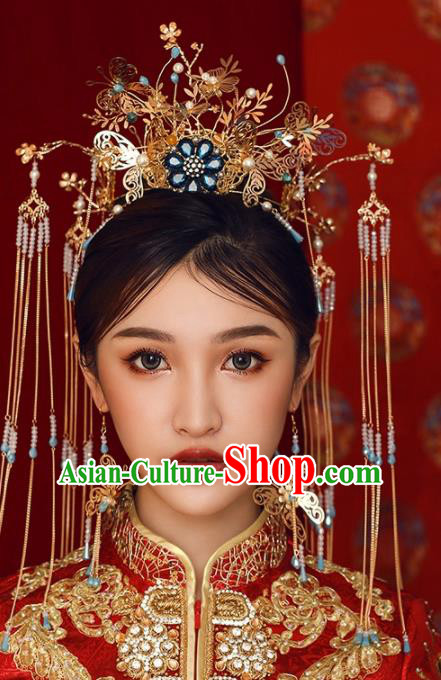 Chinese Ancient Bride Tassel Phoenix Coronet Wedding Hair Accessories Palace Hairpins Headwear for Women