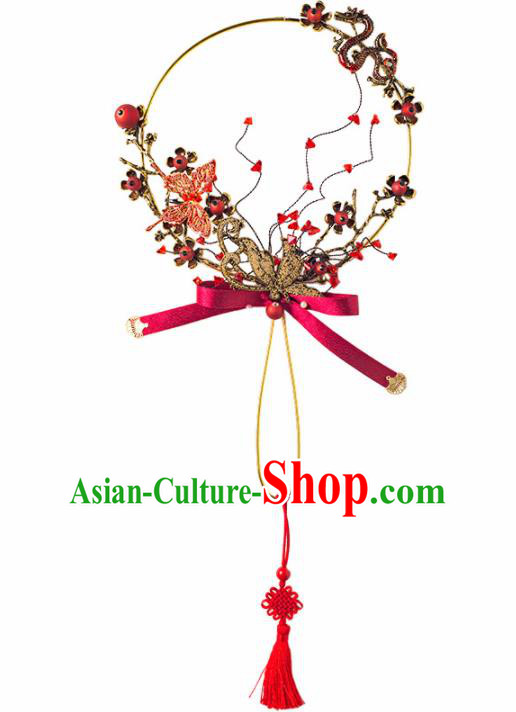 Chinese Ancient Wedding Accessories Bride Palace Fans Round Fan for Women