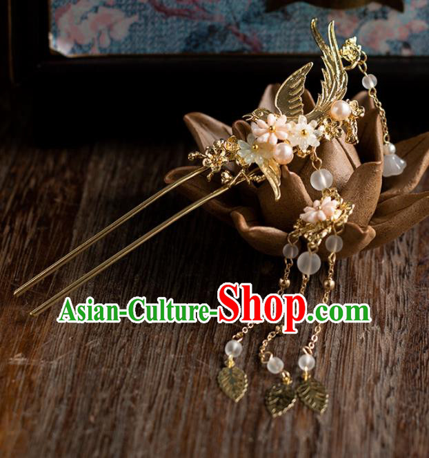 Chinese Ancient Bride Wedding Hair Accessories Tassel Step Shake Golden Hanfu Hairpins Headwear for Women