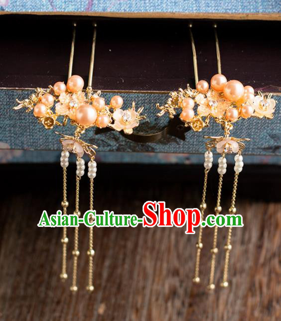 Chinese Ancient Bride Wedding Hair Accessories Tassel Hair Clips Hanfu Hairpins Headwear for Women