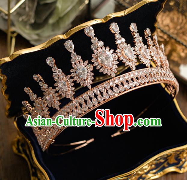 Top Grade Wedding Bride Hair Accessories Princess Handmade Champagne Crystal Royal Crown Headwear for Women