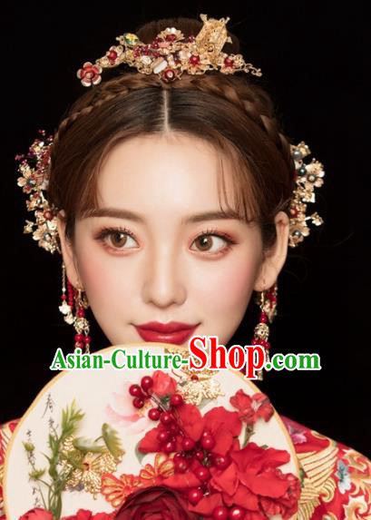 Chinese Ancient Palace Bride Wedding Hair Accessories Tassel Hairpins Headwear for Women