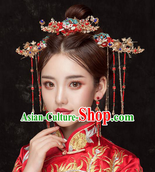 Chinese Ancient Palace Bride Hair Accessories Blueing Hair Comb Hairpins Headwear for Women