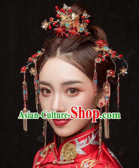 Chinese Ancient Palace Bride Hair Accessories Tassel Hair Clips Hairpins Headwear for Women