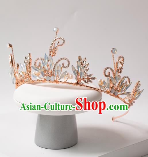 Top Grade Handmade Wedding Princess Hair Accessories Bride Opal Royal Crown Headwear for Women