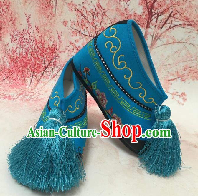 Traditional Chinese Shoes Ancient Princess Blue Shoes Beijing Opera Boots for Women