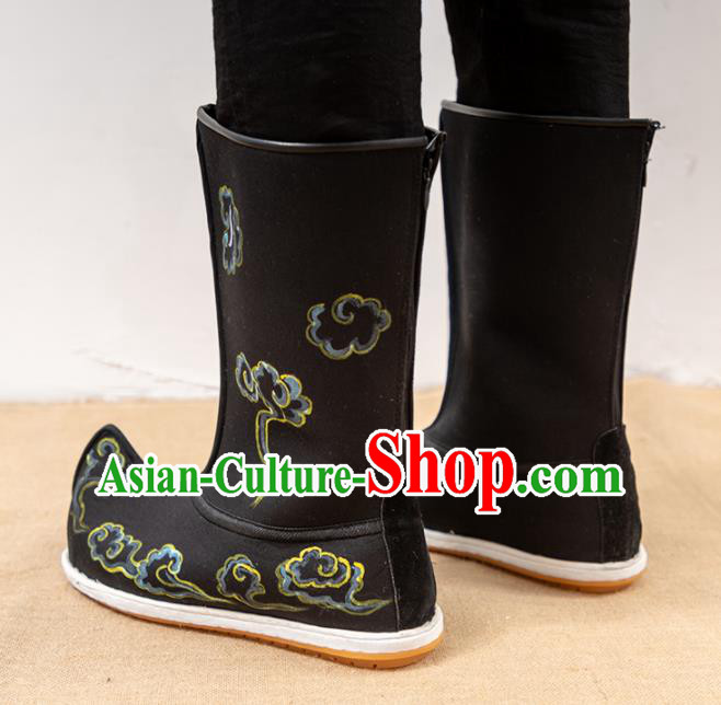 Chinese Traditional Shoes Ancient Swordsman Black Boots Opera Shoes Hanfu Embroidered Shoes for Men