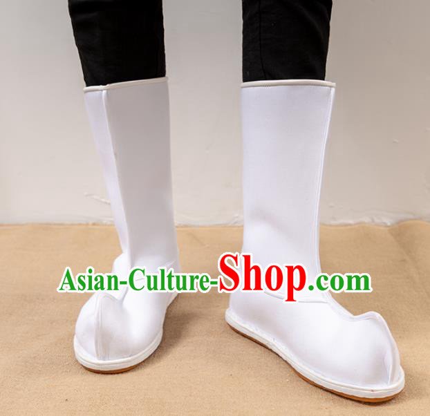 Chinese Traditional Shoes Ancient Swordsman White Boots Opera Shoes Hanfu Boots for Men