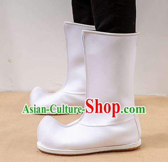 Chinese Traditional Shoes Ancient Swordsman White Boots Opera Shoes Hanfu Boots for Men