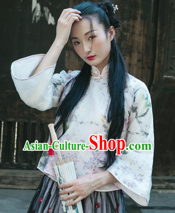 Chinese Traditional Costumes National Tang Suit Silk Blouse Qipao Upper Outer Garment for Women