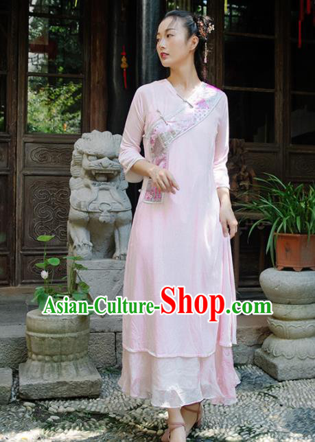 Chinese Traditional Costumes National Pink Qipao Dress Classical Cheongsam for Women