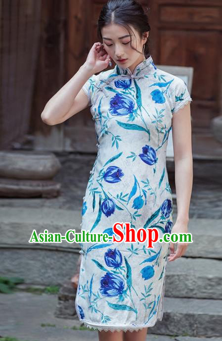 Chinese Traditional Costumes National Qipao Dress Classical Printing Cheongsam for Women