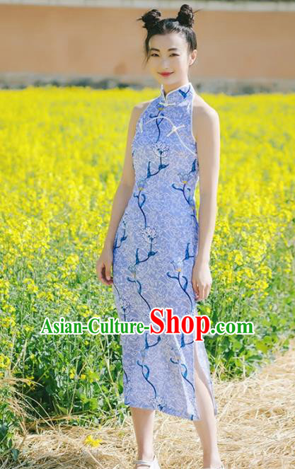 Chinese Traditional Costumes National Tang Suit Lilac Qipao Dress Classical Cheongsam for Women