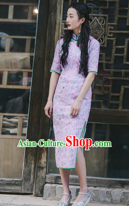 Chinese Traditional Costumes National Ramie Qipao Dress Tang Suit Cheongsam for Women