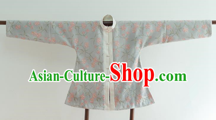 Chinese Ancient Ming Dynasty Historical Costumes Traditional Blue Blouse for Women
