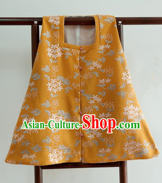 Chinese Ancient Ming Dynasty Historical Costumes Traditional Square Collar Yellow Vest for Women