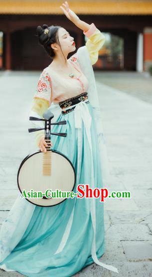 Chinese Tang Dynasty Court Maid Historical Costumes Ancient Peri Traditional Dance Hanfu Dress for Women