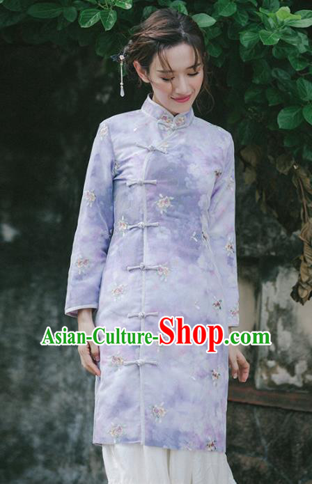 Chinese National Costumes Purple Qipao Dress Traditional Tang Suit Cheongsam for Women